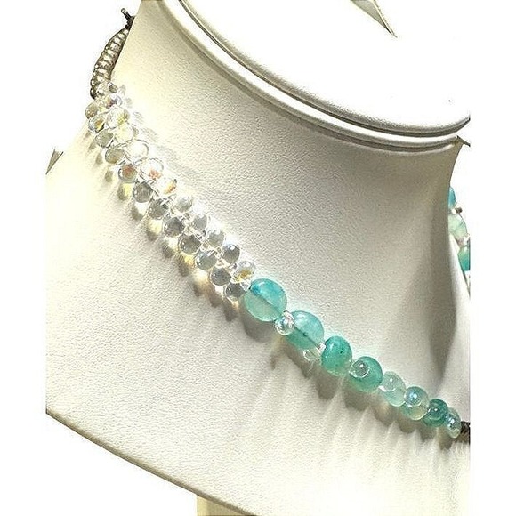 Vintage‎ Artisan Handmade Beaded Necklace & Earrings Set Teal Blue Green - Picture 5 of 7